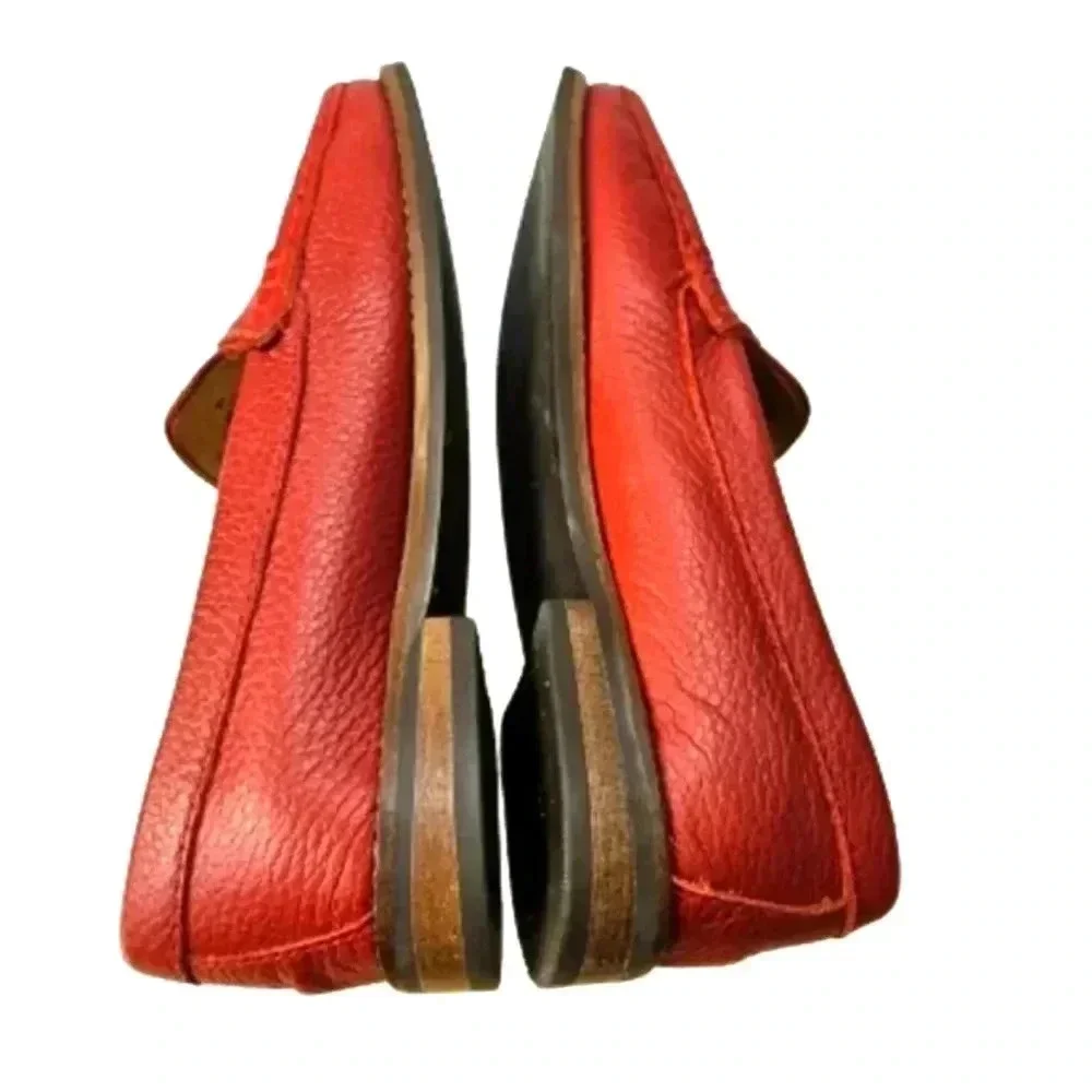 Marc Joseph NY Girls Sz 1 Red Pebbled Leather Loafers Moccasin Preppy School